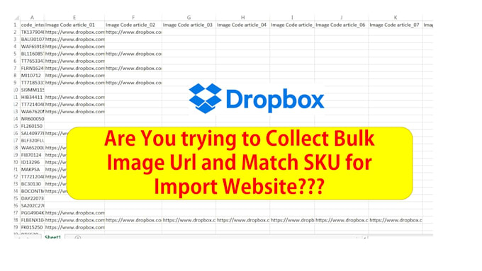 extract image URL from dropbox and match code to excel CSV