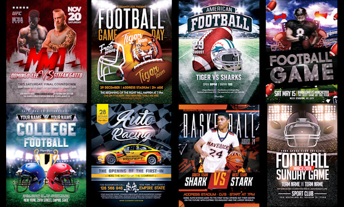 design professional sports, football, basketball, boxing, soccer flyer poster