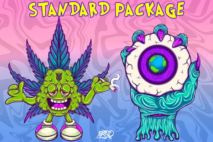 hand draw cartoon logo trippy psychedelic hippie retro