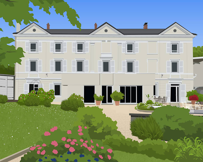 draw poster minimalist of your building on cartoon