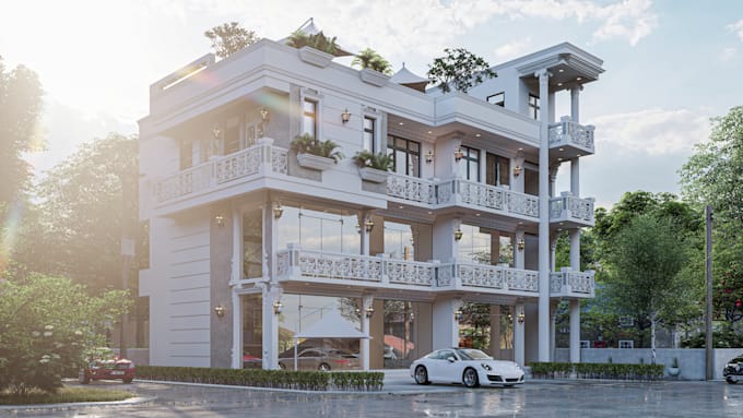 create house exterior design, and realistic 3d render