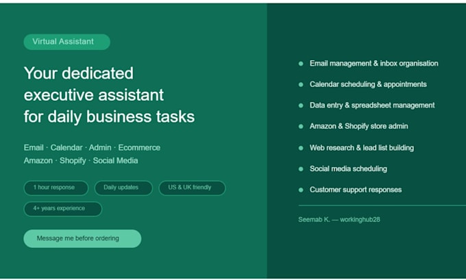 be your dedicated virtual assistant for daily admin and business tasks