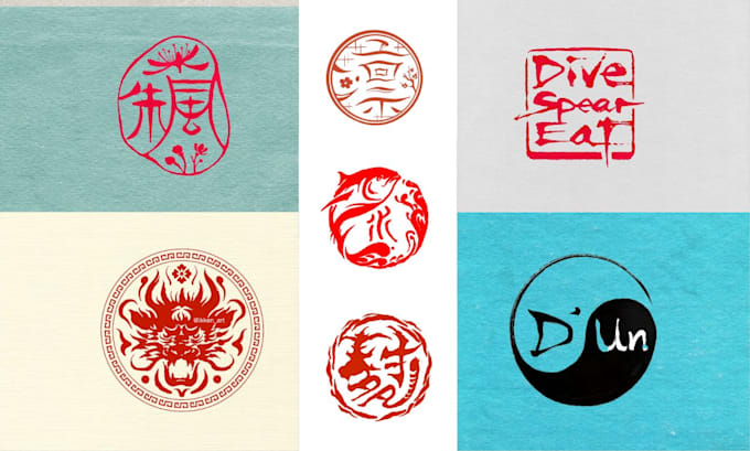 create hand drawn asian stamp logo design