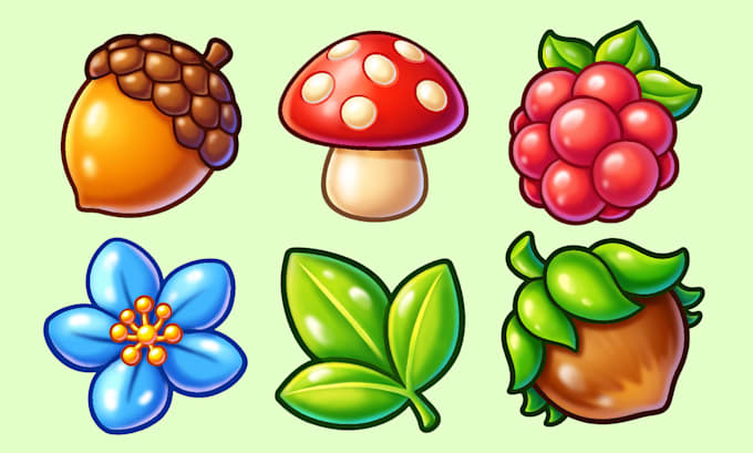 create 2d icons, objects, assets, props for the game