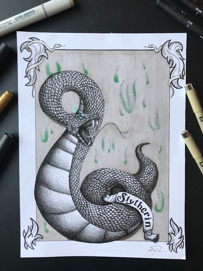 create a custom harry potter fanart with pen and ink