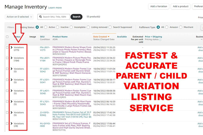 add variation listing, flatfile upload, amazon pl product listing creation