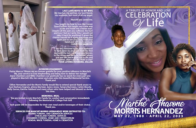 do event, funeral booklet, obituary, program in 3hrs