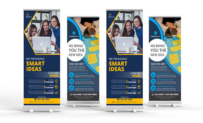 design modern roll up, x stand and retractable banner