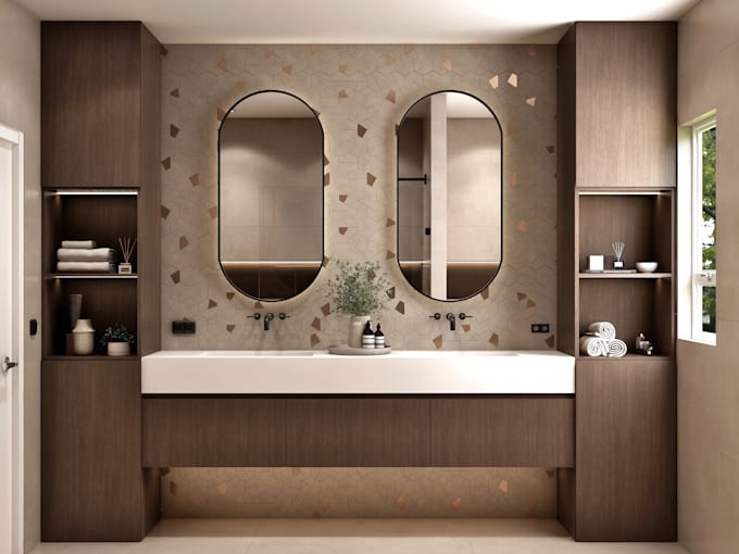 modern bathroom interior design and realistic 3d rendering
