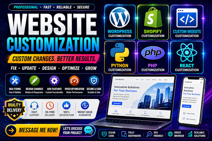 customize, edit, update, fix bugs and add custom features to your website