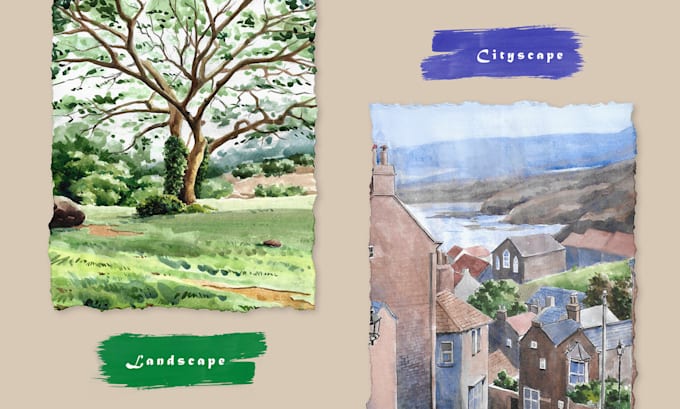paint landscape and architechtural structure with watercolor