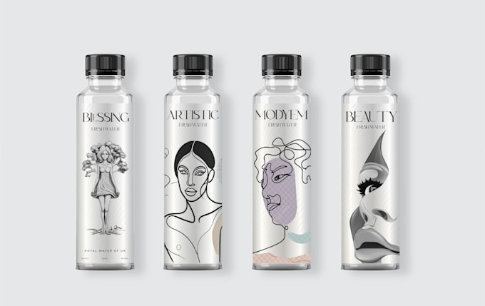 do eye catching water bottle label design and packaging with 3d mockup