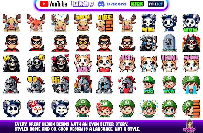 design awesome twitch subscriber sub badges, youtube emotes, and discord emojis