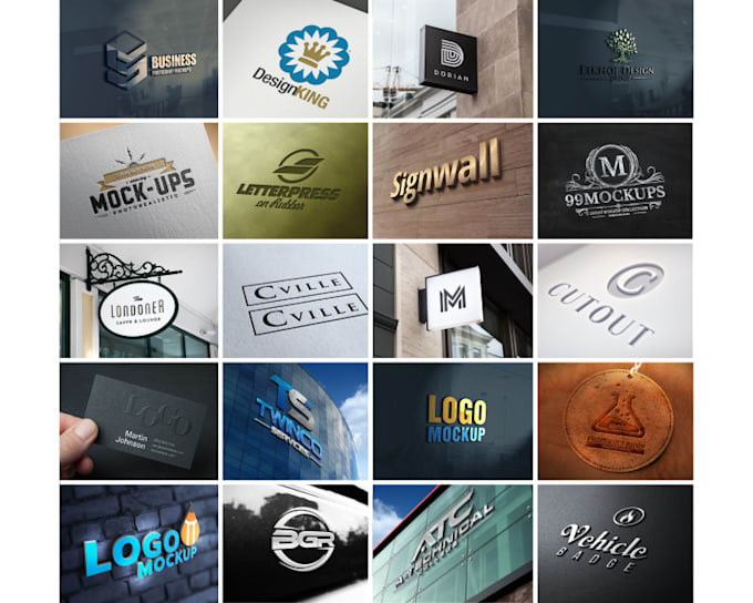 logo, text and building mockups on 100 realistic 3d mockup
