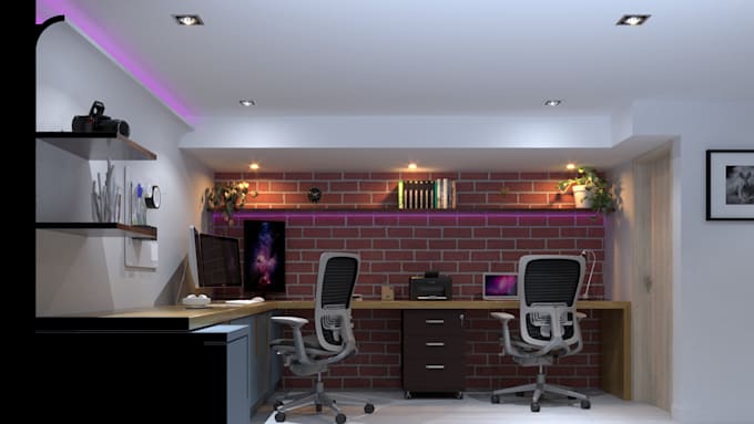 design home office interior with gaming gear