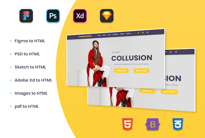 Convert figma to html, adobe xd to html, psd, sketch to html css by ...