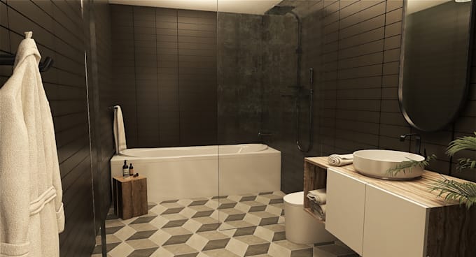 design and render a realistic bathroom in 3d