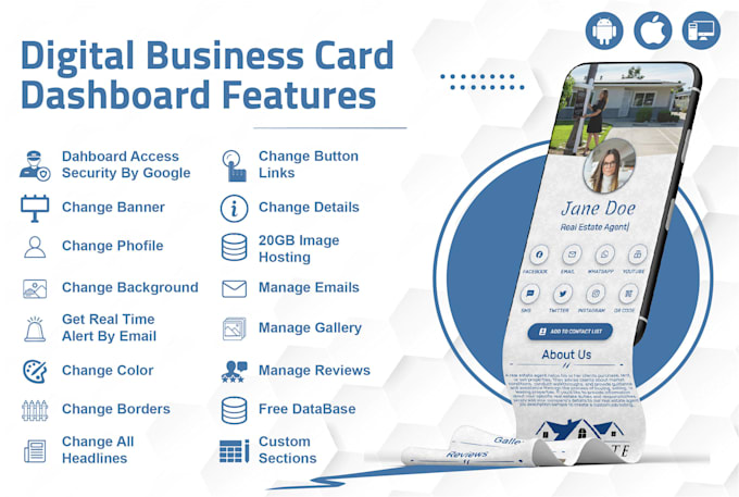 make digital business card like website with dashboard