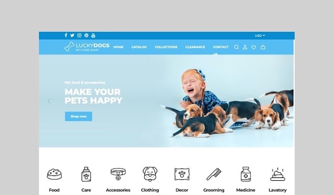 create pets shopify store or pet shopify webiste