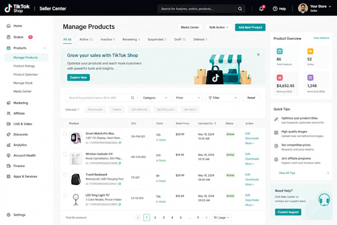 setup tiktok shop, manage tiktok shop, tiktok shop ads and affiliate marketing