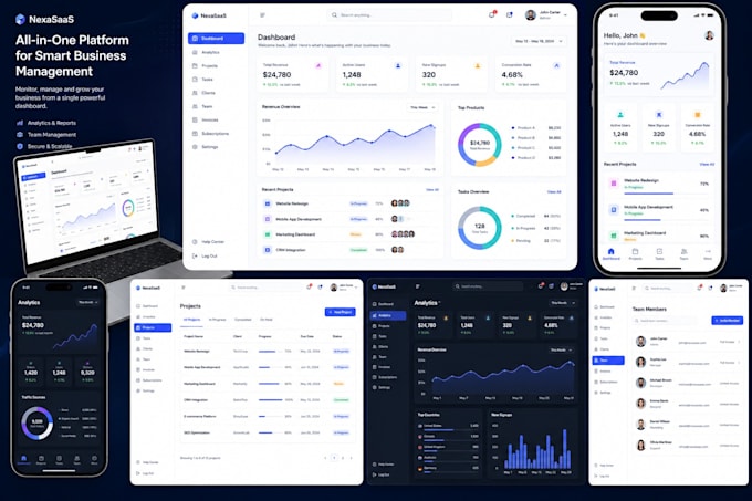design saas UI UX, saas dashboard uiux and mobile app in figma