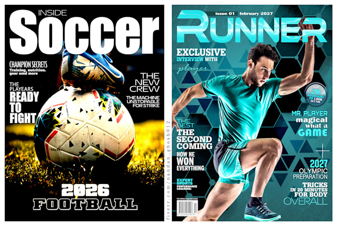design sports or lifestyle magazine covers of all kinds
