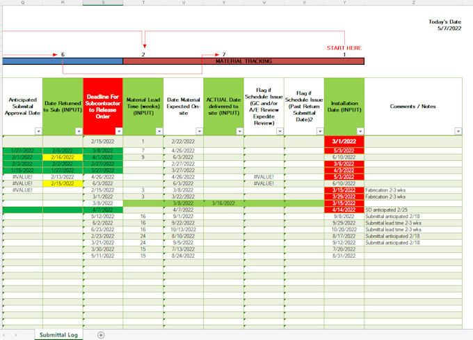 Create a submittal and material tracking log by Jspea_it | Fiverr