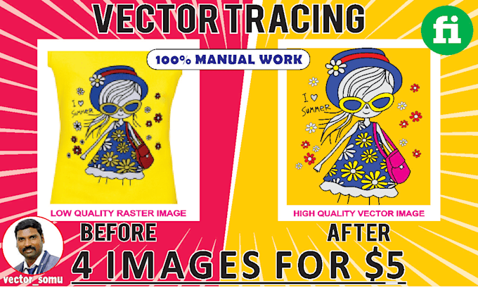 do convert 4 images raster logo sketch to vector at 5 usd