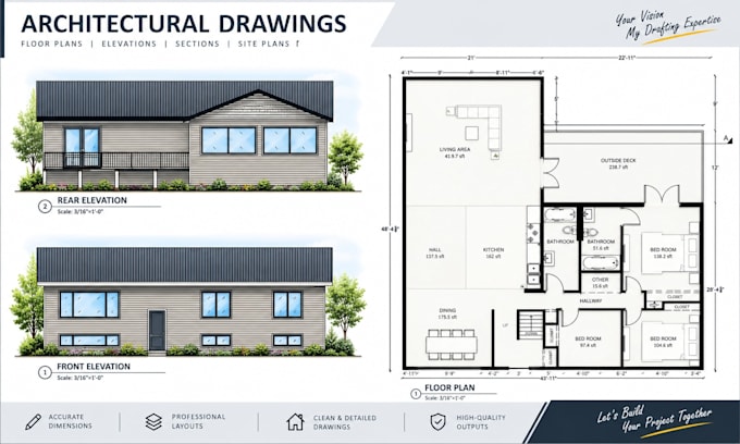 create architectural drawings, floor plans, elevations and cad drawings