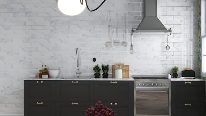 design kitchen interior in 3d and render