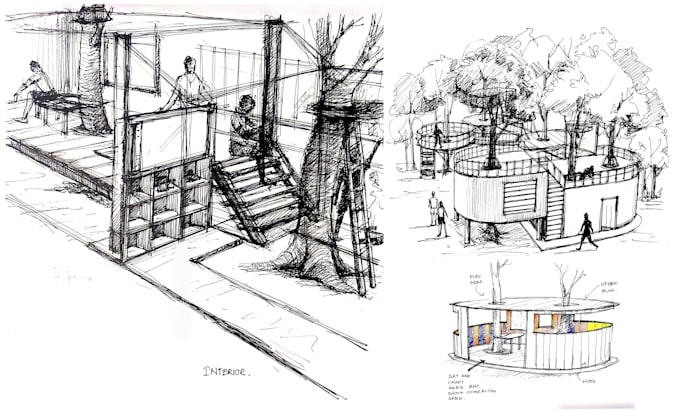 do architectural hand drawn rendering sketches