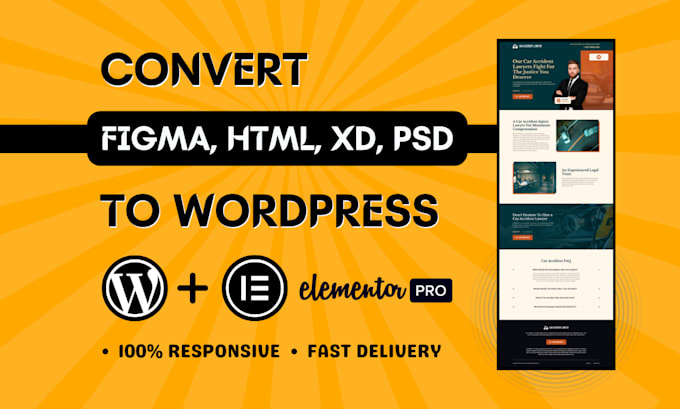 convert xd, psd, html, figma to wordpress with elementor