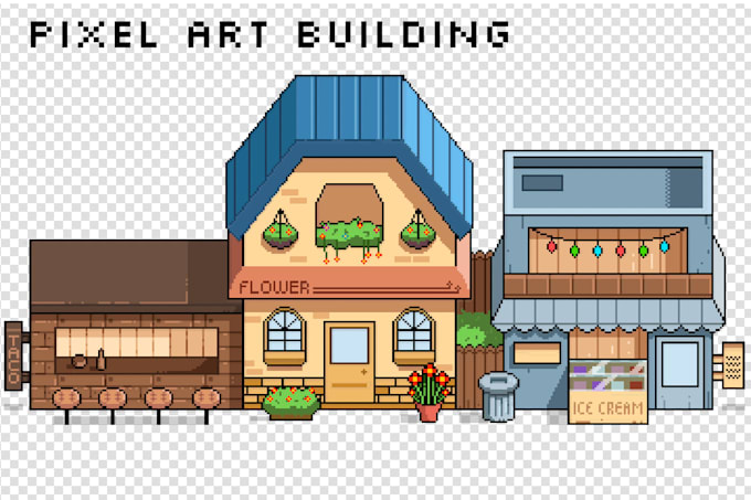 draw pixel art building illustration
