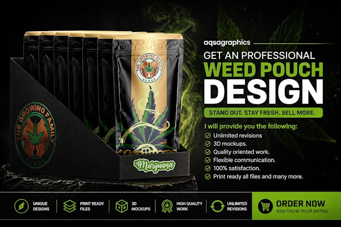 design professional weed pouch, mylar bag, cbd products