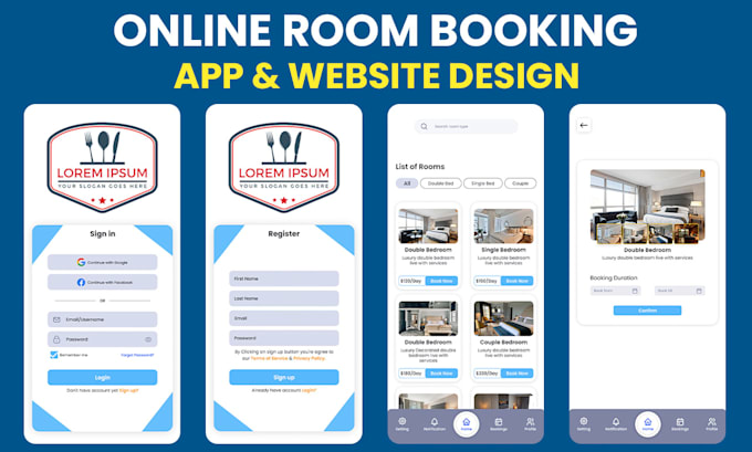 online hotel booking, restaurant hotel room app