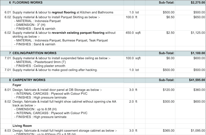 make vendor list and costing for your house renovation