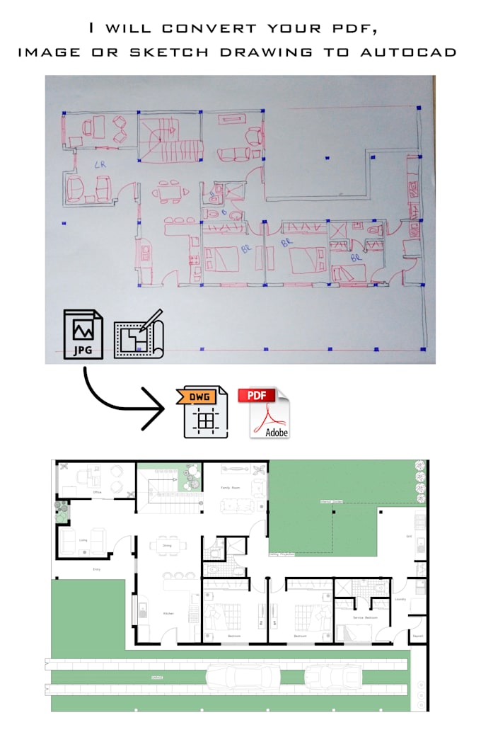 Convert your pdf, image or sketch drawing to autocad by Antonio_jose_c ...