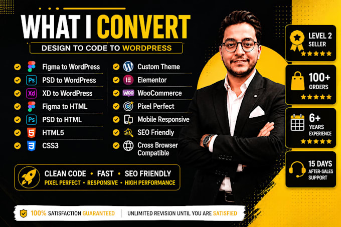 convert figma, PSD, xd to a responsive wordpress or HTML