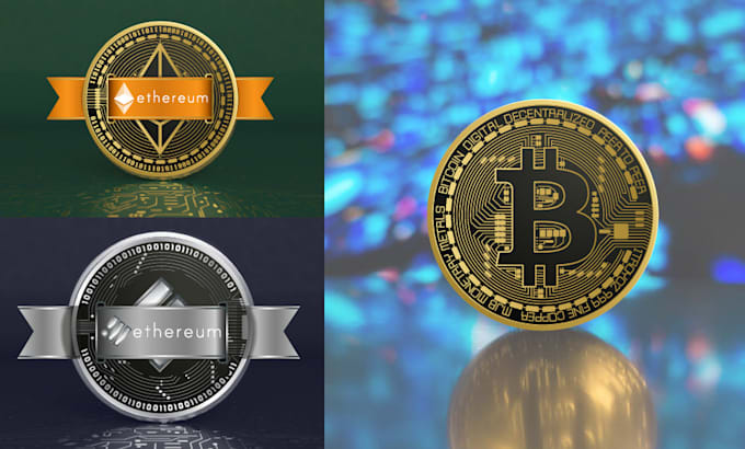 3d cryptocurrency ,metaverse coin , golden  silver , bronze coin,  bitcoin logo