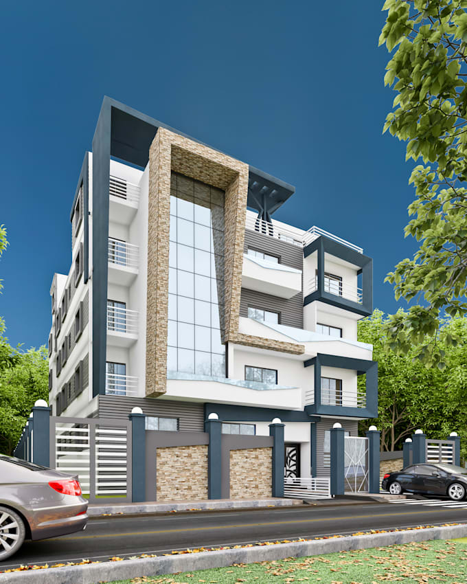 do a professional exterior design with realistic 3d