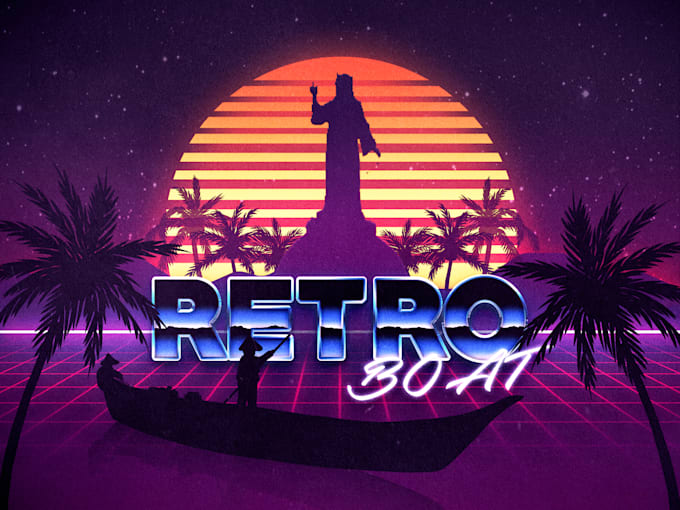 create a 80s logo synthwave 3d text in chrome and neon styles