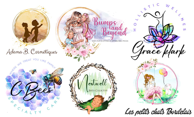 do feminine watercolor boho flowers logo