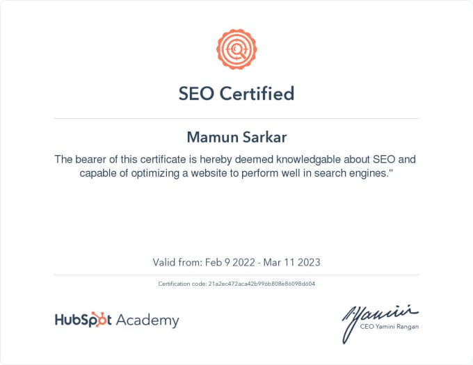 do hubspot website seo, I am hubspot certified s e o expert