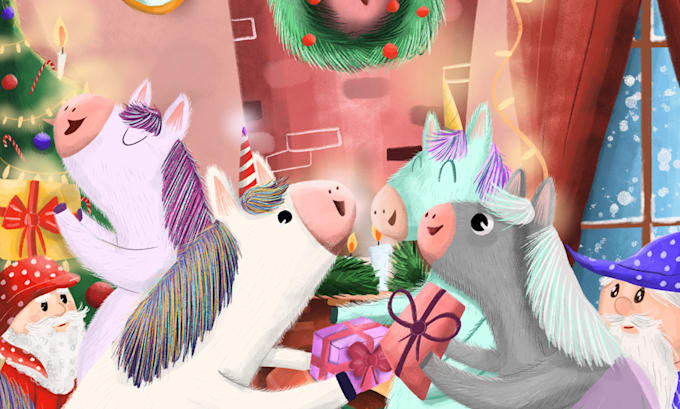 design funny and cute childrens book illustration and cover