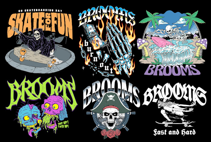 draw amazing skull design, skateboard, surf