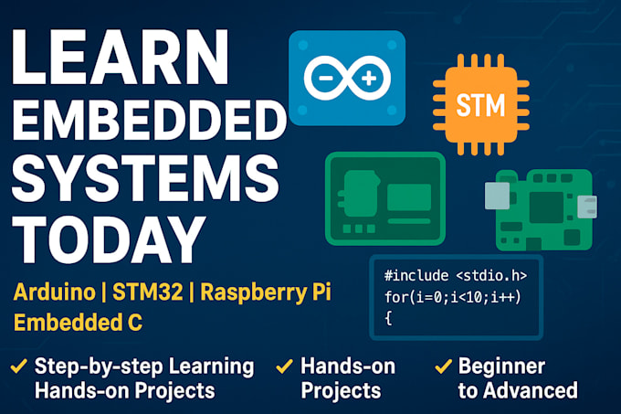 teach embedded c programming for microcontrollers, arduino, stm32, raspberry pi