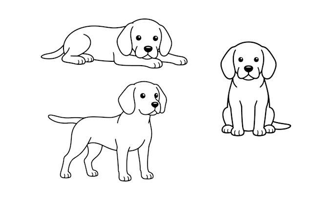draw dog behavior in line art illustration