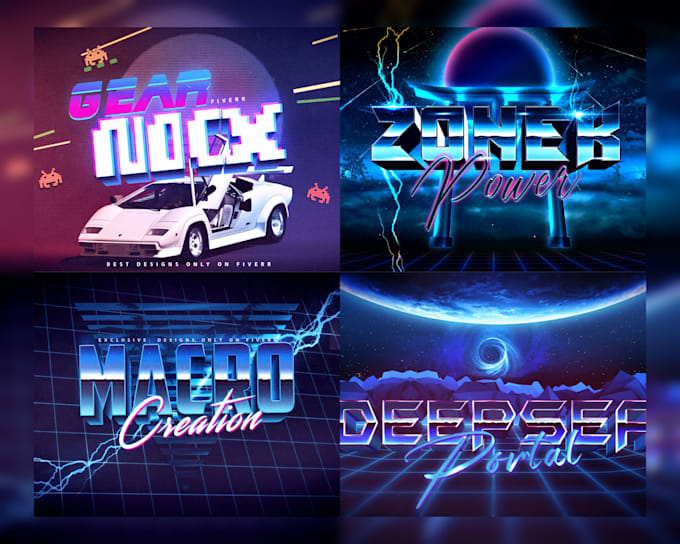 do an 80s logo in vintage 3d text with synthwave styles