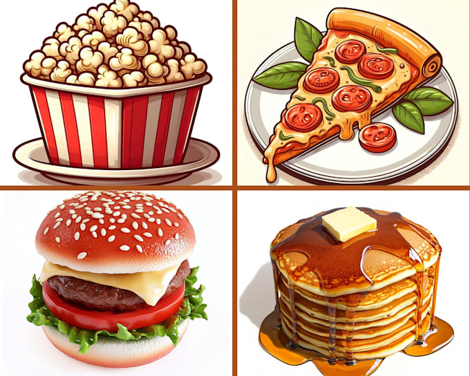 design realistic food, drinks, fruits, vegetables, objects,animals illustrations