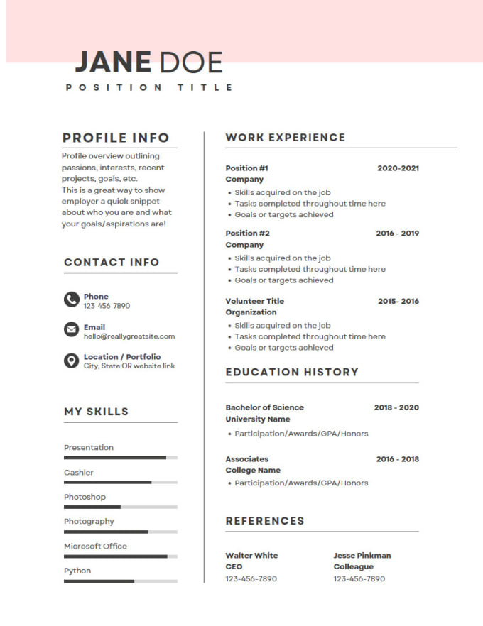 Build a basic resume by Hsimp22 Fiverr Build a basic resume by Hsimp22 Fiverr